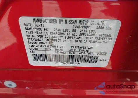 2017 Infiniti Q50 3.0T Red Sport 400 from USA, damaged, VIN JN1FV7AP5HM851251